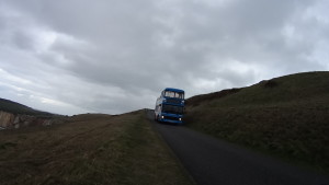 Bus coming down from the top of the cliff