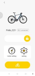 Fiido App showing the connected and selected bike.