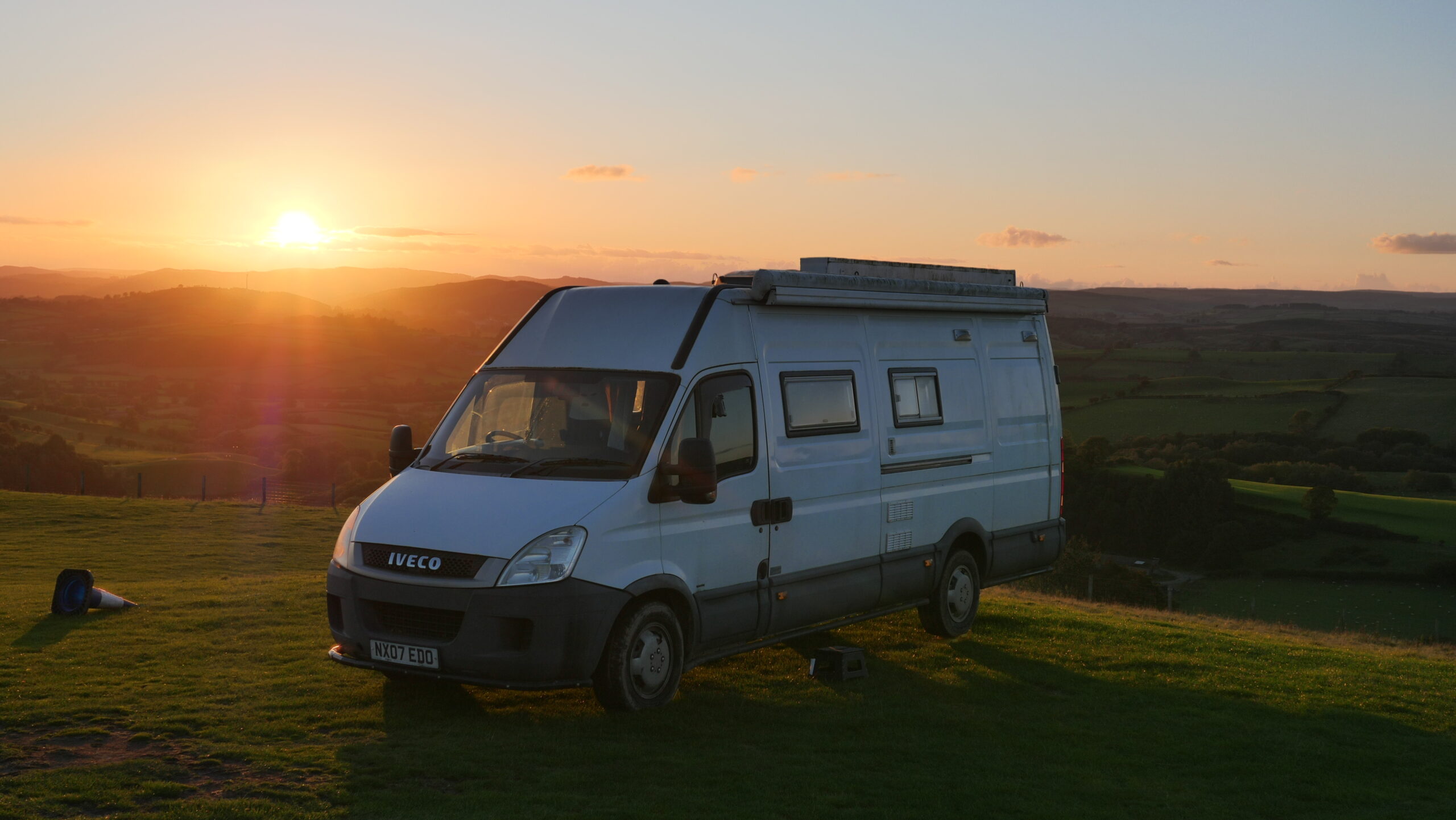 Campervan in the sunset at Coco's Wild Camp in Wales